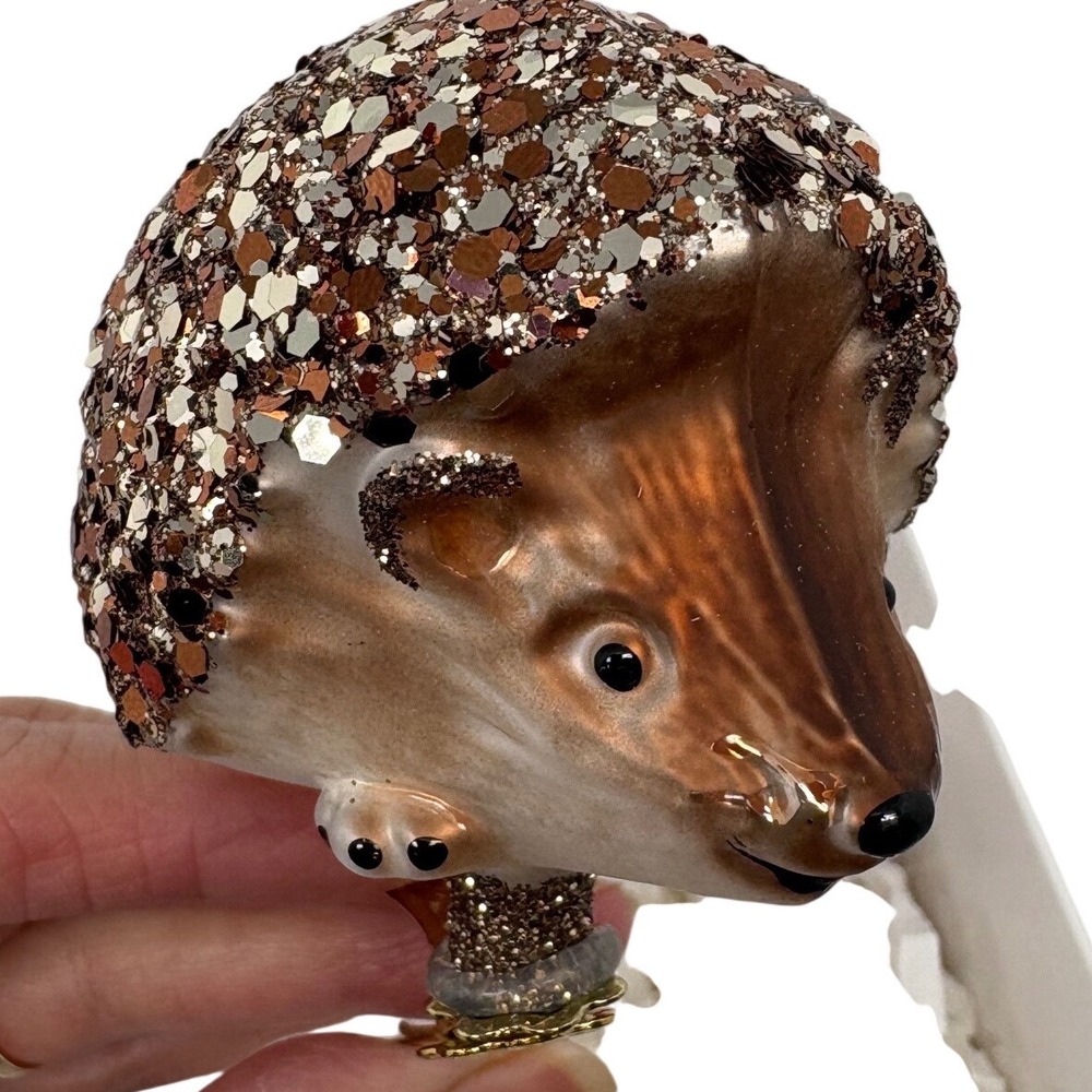 Dagmara Poland Glass Hedgehog Christmas Ornament Clip On Glitter Bronze Brown